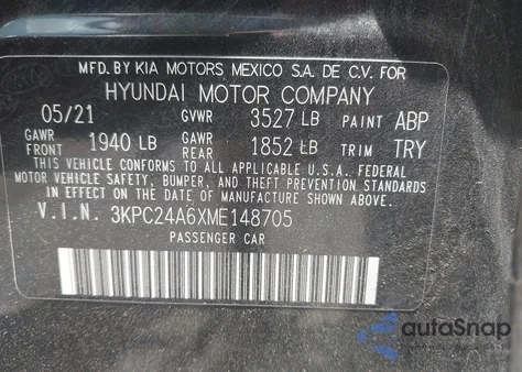 2021 Hyundai Accent Se from USA, damaged, VIN 3KPC24A6XME148705